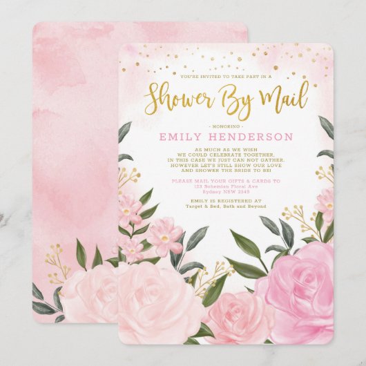 Invitation Fête des mariées Élégante Par Mail Blush Rose Flor (Devant / Derrière)