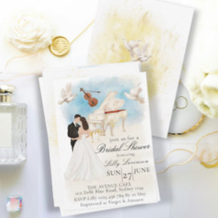 Invitation Fête des mariées Élégante Piano mariée et chambre