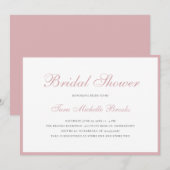 Invitation Fête des mariées élégante simple et Dusty Rose ros (Devant / Derrière)