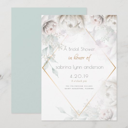 Invitation Fête des mariées | Élégantes Peonies blanches en a (Devant / Derrière)