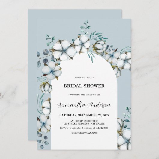 Invitation Fête des mariées en arc bleu et blanc (Devant / Derrière)