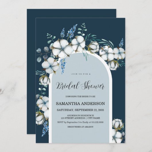 Invitation Fête des mariées en arc de coton et eucalyptus (Devant / Derrière)