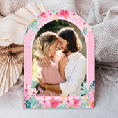 Invitation Fête des mariées en arc de Flamant rose rose flora