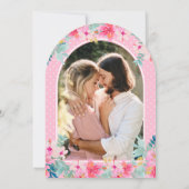 Invitation Fête des mariées en arc de Flamant rose rose flora (Dos)