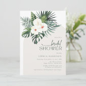 Invitation Fête des mariées en arc floral blanc tropical (Debout devant)