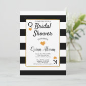 Invitation Fête des mariées en bandes noir et blanc | Coeurs (Debout devant)