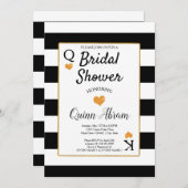 Invitation Fête des mariées en bandes noir et blanc | Coeurs (Devant / Derrière)