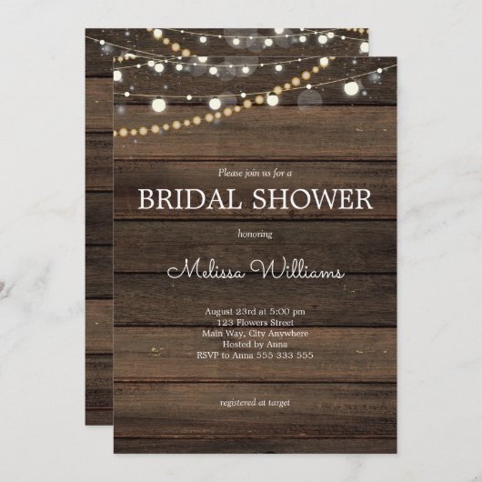 Invitation Fête des mariées en bois à cordes rustiques (Devant / Derrière)