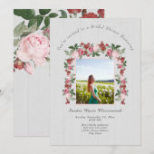 Invitation Fête des mariées en bois blanc rose rustique (Devant / Derrière)