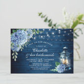 Invitation Fête des mariées en bois bleu Hydrangea (Debout devant)