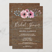 Invitation Fête des mariées en bois de grange fleurs aquarell (Devant / Derrière)