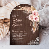 Invitation Fête des mariées en bois de Pampas en laiton Dusty