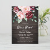 Invitation Fête des mariées en bois de photo rose Bourgogne (Debout devant)