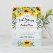 Invitation Fête des mariées en bois de tournesol rustique Euc (Debout devant)