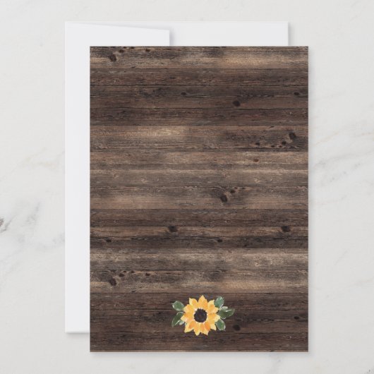 Invitation Fête des mariées en bois de tournesol rustique Euc (Dos)