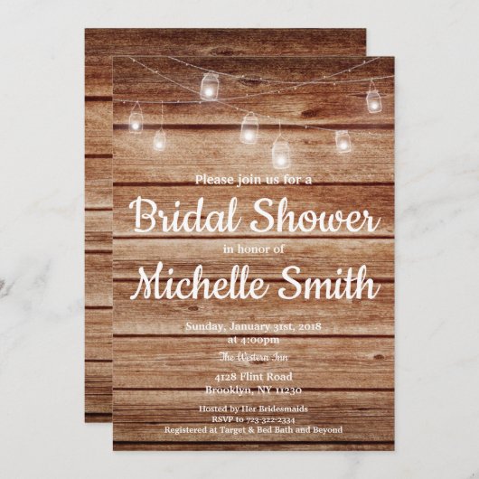 Invitation Fête des mariées en bois rustique (Devant / Derrière)