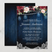 Invitation Fête des mariées en bois rustique Floral Mason Jar (Devant / Derrière)