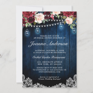 Invitation Fête des mariées en bois rustique Floral Mason Jar