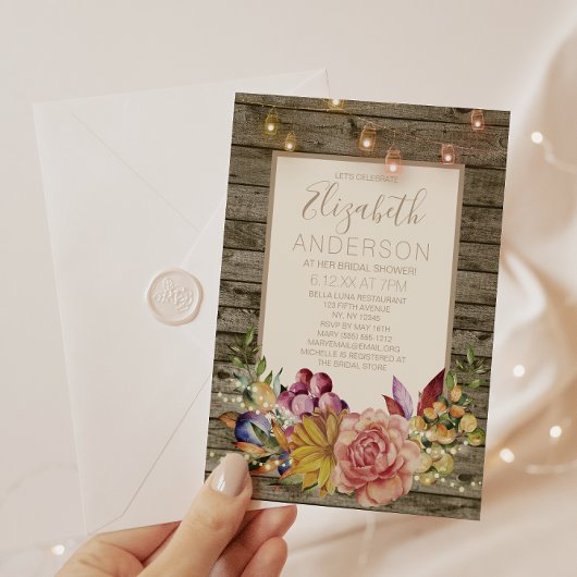 Invitation Fête des mariées en bois rustique Floral Mason Jar