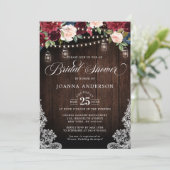 Invitation Fête des mariées en bois rustique Floral Mason Jar (Debout devant)