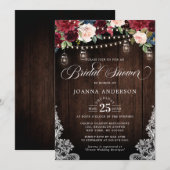 Invitation Fête des mariées en bois rustique Floral Mason Jar (Devant / Derrière)