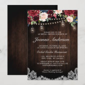 Invitation Fête des mariées en bois rustique Floral Mason Jar (Devant / Derrière)