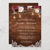 Invitation Fête des mariées en bois rustique Floral Mason Jar (Devant / Derrière)