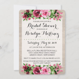 Invitation Fête des mariées en bois rustique Shabby Rose Vint
