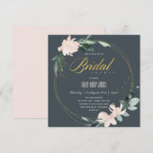 INVITATION FÊTE DES MARIÉES EN CADRE FLORAL BLEU GRAS (Devant / Derrière)