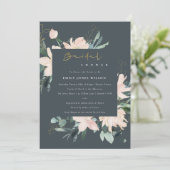 INVITATION FÊTE DES MARIÉES EN CADRE FLORAL BLEU GRAS (Debout devant)