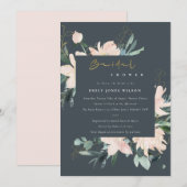 INVITATION FÊTE DES MARIÉES EN CADRE FLORAL BLEU GRAS (Devant / Derrière)