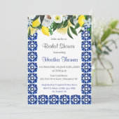 Invitation Fête des mariées en carrelage bleu citron (Debout devant)