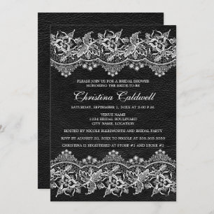 Invitation Fête des mariées en cuir noir et dentelle