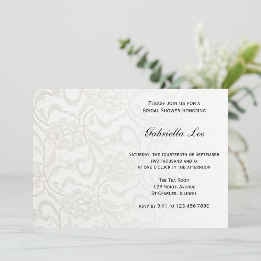 Invitation Fête des mariées en dentelle blanche (Debout devant)