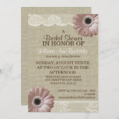 Invitation Fête des mariées en dentelle et marguerite rose (Devant / Derrière)