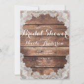 Invitation Fête des mariées en dentelle romantique en bois ru (Devant)