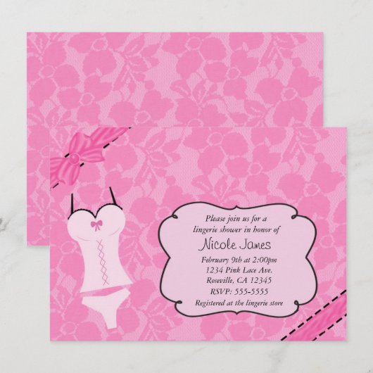 Invitation Fête des mariées en dentelle rose Bachelorette (Devant / Derrière)