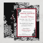 Invitation Fête des mariées en dentelle rouge et blanche (Devant / Derrière)