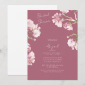 Invitation Fête des mariées en fleurs rose Rose Dusty (Devant / Derrière)