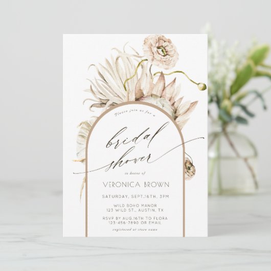 Invitation Fête des mariées en herbe Wild Boho Protea Pampas  (Debout devant)