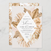 Invitation Fête des mariées en laiton à feuille d'or séchée P (Devant / Derrière)