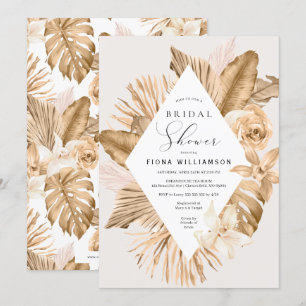 Invitation Fête des mariées en laiton à feuille d'or séchée P