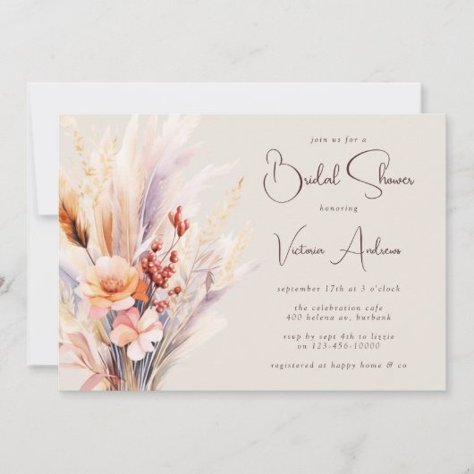 Invitation Fête des mariées en laiton de Boho Pampas (Devant)