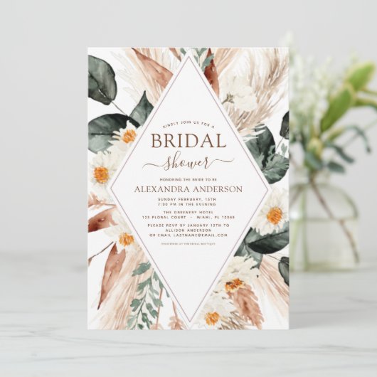 Invitation Fête des mariées en laiton de Pampas Boho Eucalypt (Debout devant)