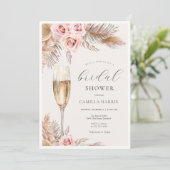 Invitation Fête des mariées en laiton Rustique Boho Pampas (Debout devant)