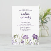 Invitation Fête des mariées en laiton violet Fleur sauvage (Debout devant)
