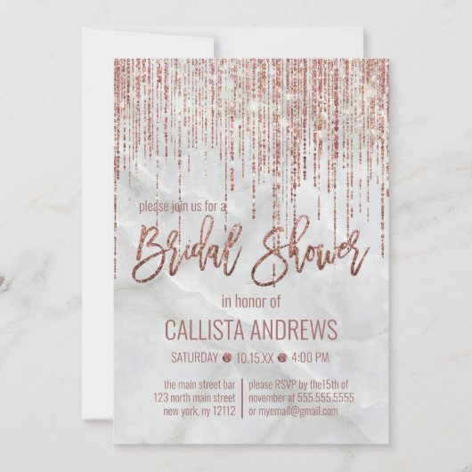 Invitation Fête des mariées en marbre blanc Rose or Parties s (Devant)