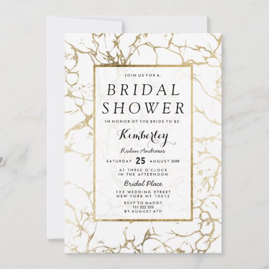 Invitation Fête des mariées en marbre blanc simple et chic (Devant)