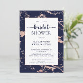 Invitation Fête des mariées en marbre bleu bleu rose or rose  (Debout devant)