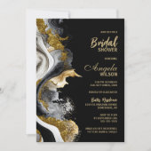 Invitation Fête des mariées en marbre d'Agate d'or noir (Devant)